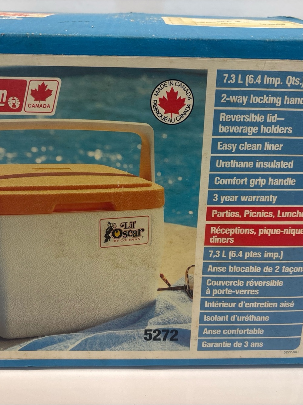 Lil' Oscar by Coleman Portable Cooler in White and Orange- NIB w warranty card